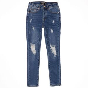 Monkey Ride Jeans Juniors Size 3/26 Blue Skinny Button Fly Distressed 26 x 26